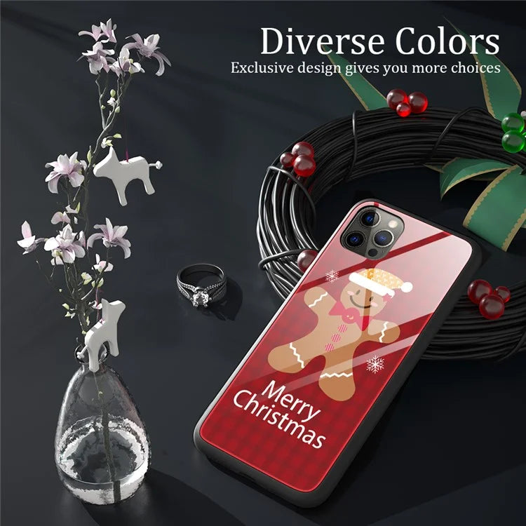For iPhone 15 Pro Case Christmas Pattern Printing Phone Cover TPU+Tempered Glass Shell