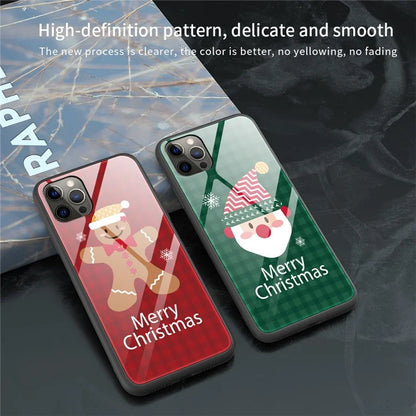 For iPhone 15 Pro Case Christmas Pattern Printing Phone Cover TPU+Tempered Glass Shell