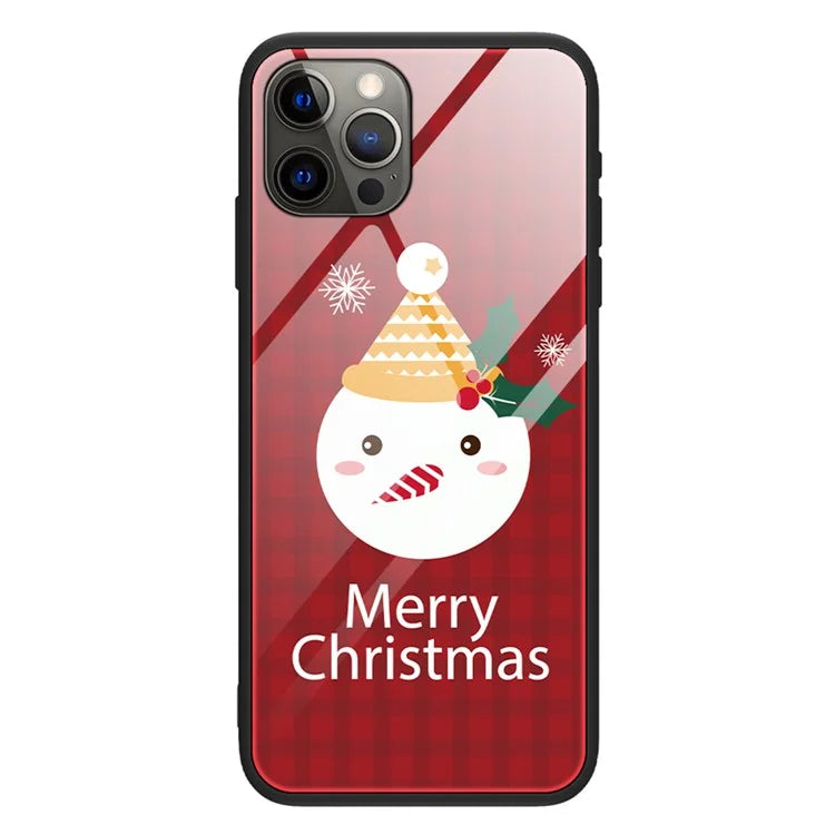For iPhone 15 Pro Case Christmas Pattern Printing Phone Cover TPU+Tempered Glass Shell