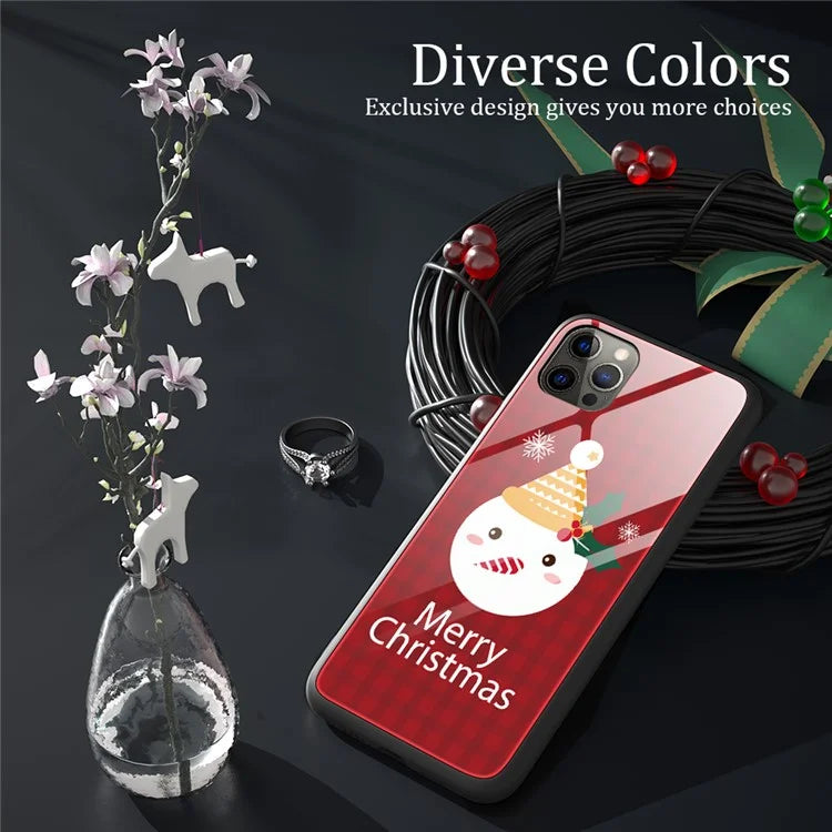 For iPhone 15 Pro Case Christmas Pattern Printing Phone Cover TPU+Tempered Glass Shell
