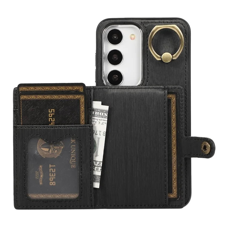 For Samsung Galaxy S23+ Kickstand Case Brushed PU+TPU Wallet Phone Cover