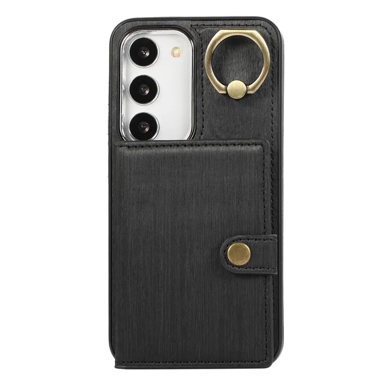 For Samsung Galaxy S23+ Kickstand Case Brushed PU+TPU Wallet Phone Cover