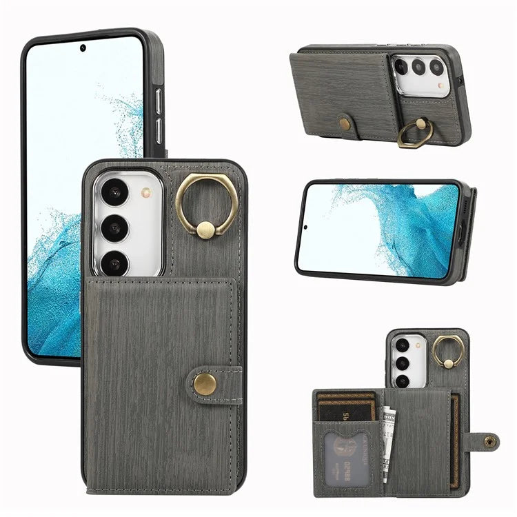 For Samsung Galaxy S23+ Kickstand Case Brushed PU+TPU Wallet Phone Cover