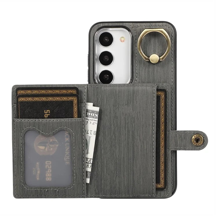 For Samsung Galaxy S23+ Kickstand Case Brushed PU+TPU Wallet Phone Cover
