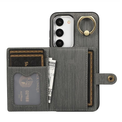 For Samsung Galaxy S23+ Kickstand Case Brushed PU+TPU Wallet Phone Cover