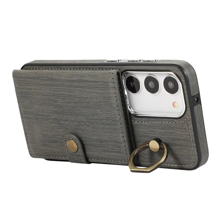 For Samsung Galaxy S23+ Kickstand Case Brushed PU+TPU Wallet Phone Cover