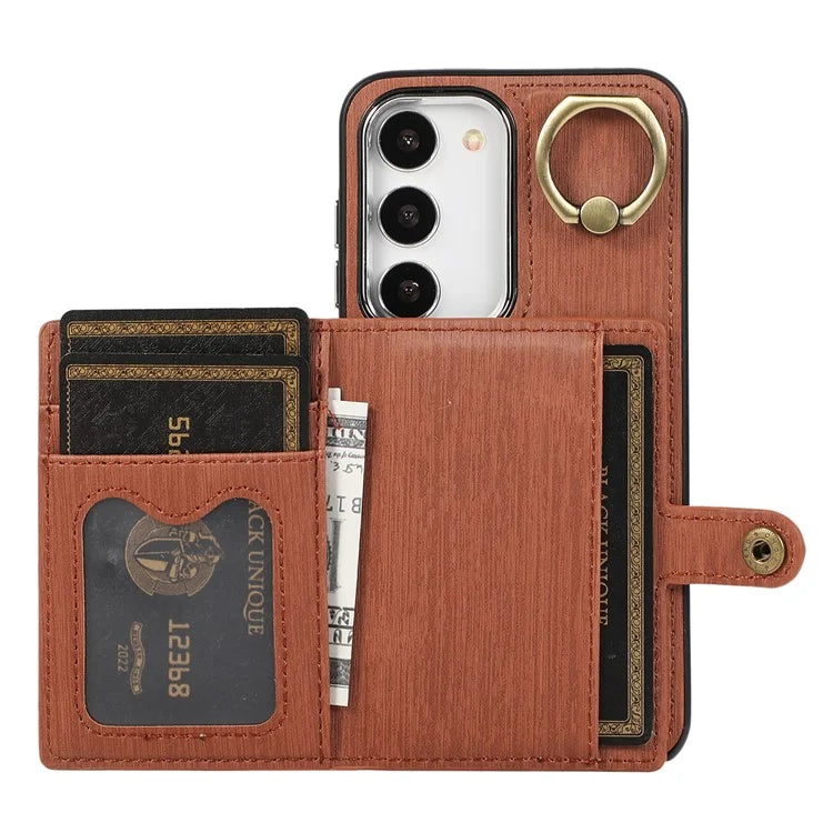 For Samsung Galaxy S23+ Kickstand Case Brushed PU+TPU Wallet Phone Cover