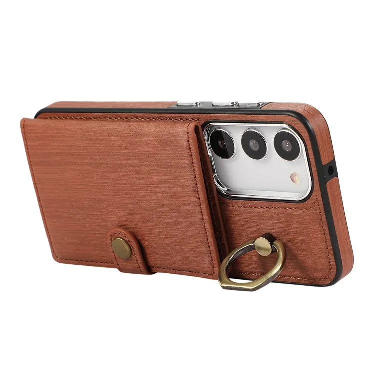 For Samsung Galaxy S23+ Kickstand Case Brushed PU+TPU Wallet Phone Cover
