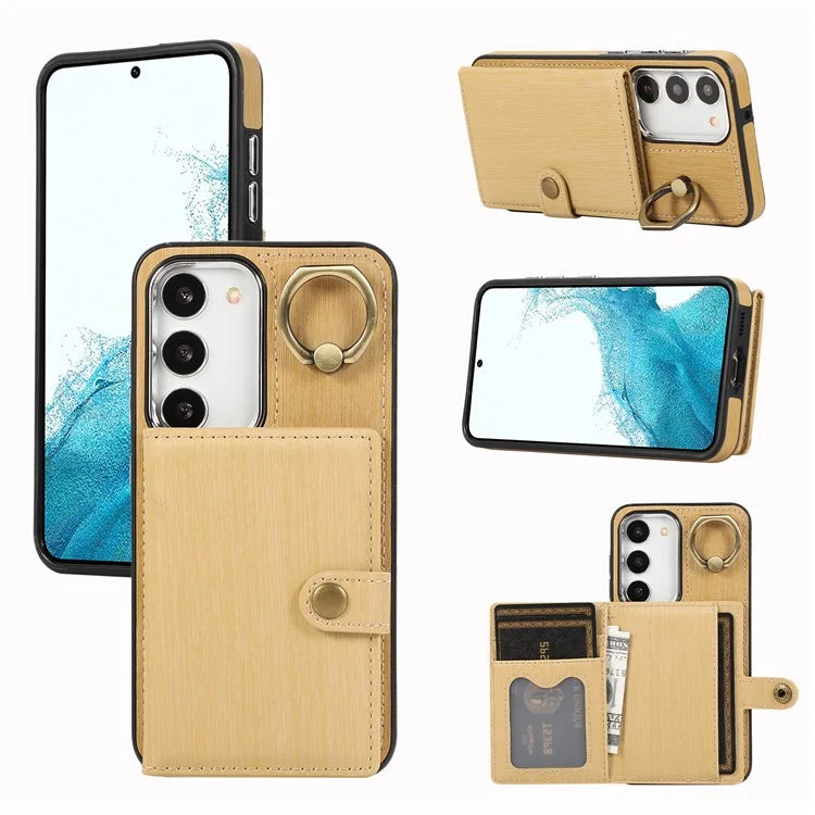 For Samsung Galaxy S23+ Kickstand Case Brushed PU+TPU Wallet Phone Cover