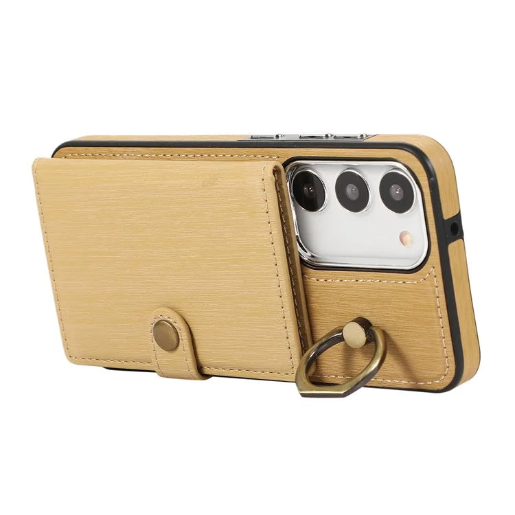 For Samsung Galaxy S23+ Kickstand Case Brushed PU+TPU Wallet Phone Cover