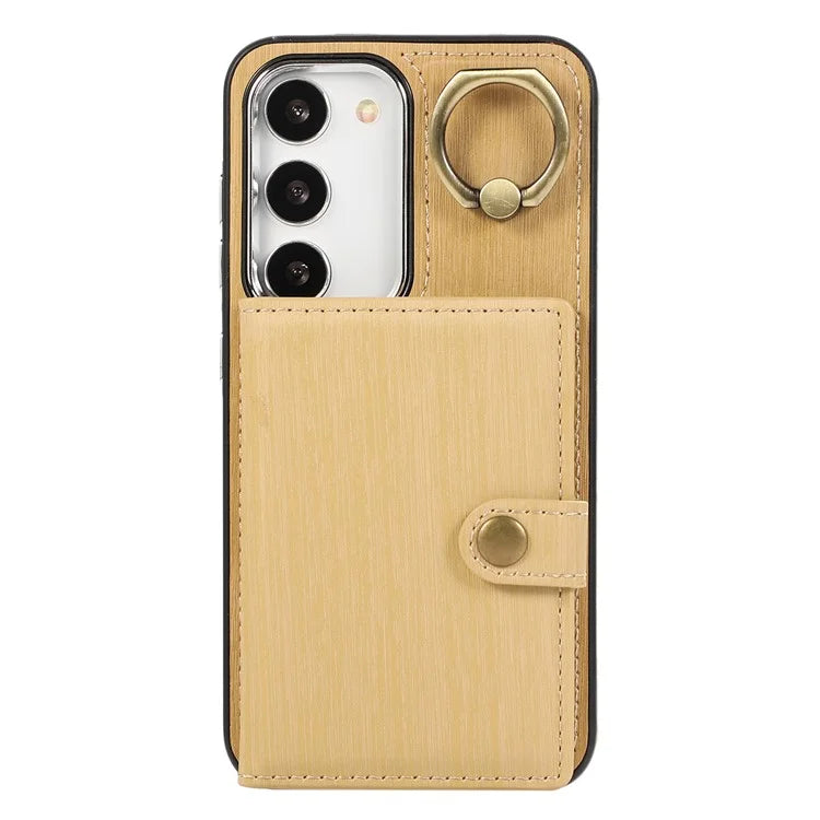 For Samsung Galaxy S23+ Kickstand Case Brushed PU+TPU Wallet Phone Cover