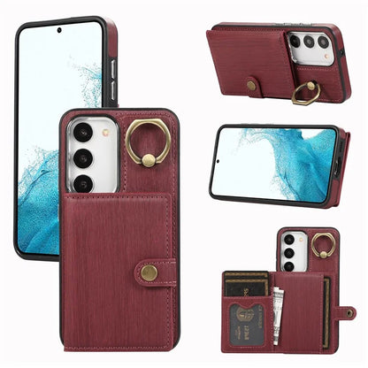 For Samsung Galaxy S23+ Kickstand Case Brushed PU+TPU Wallet Phone Cover