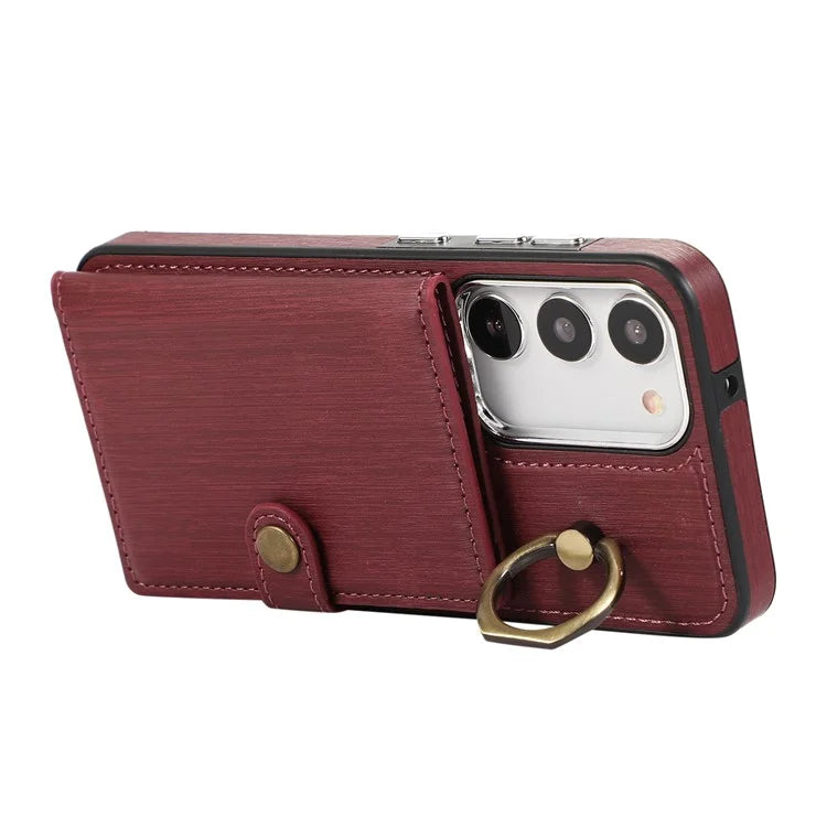For Samsung Galaxy S23+ Kickstand Case Brushed PU+TPU Wallet Phone Cover