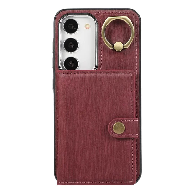 For Samsung Galaxy S23+ Kickstand Case Brushed PU+TPU Wallet Phone Cover