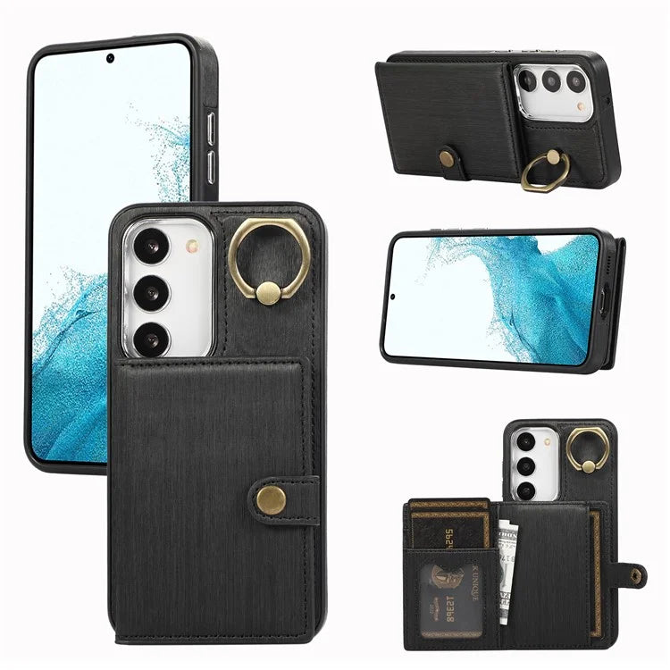 For Samsung Galaxy S23 Wallet Case Brushed PU+TPU Kickstand Phone Cover