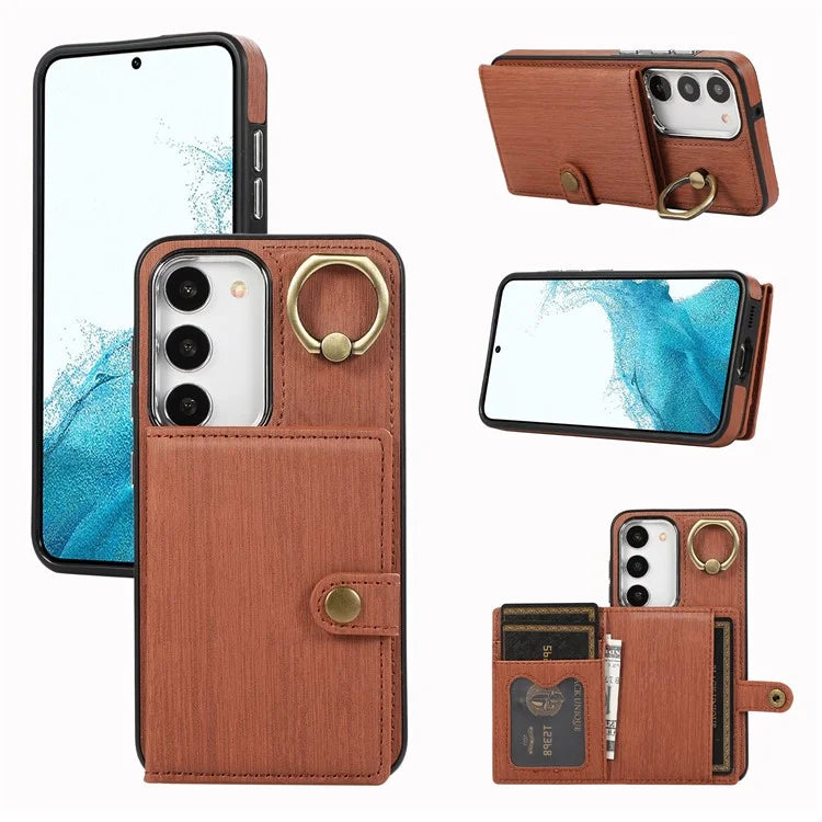 For Samsung Galaxy S23 Wallet Case Brushed PU+TPU Kickstand Phone Cover