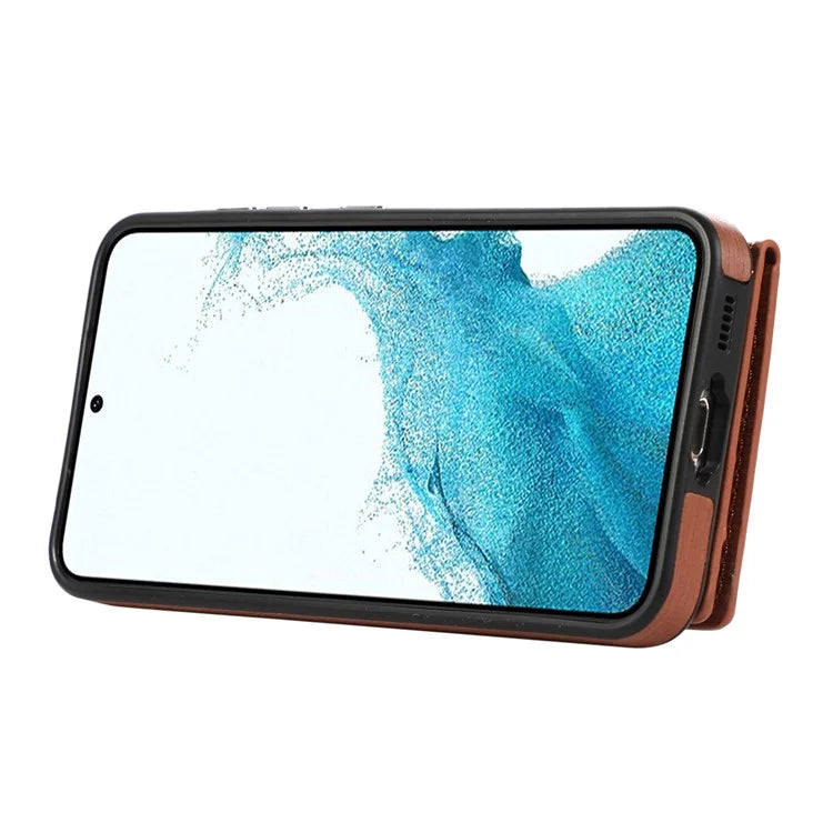 For Samsung Galaxy S23 Wallet Case Brushed PU+TPU Kickstand Phone Cover