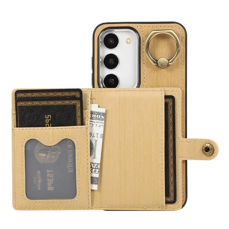 For Samsung Galaxy S23 Wallet Case Brushed PU+TPU Kickstand Phone Cover
