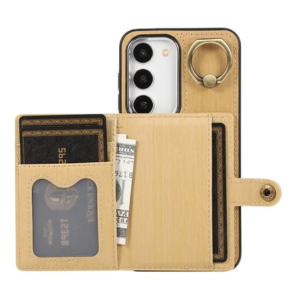 For Samsung Galaxy S23 Wallet Case Brushed PU+TPU Kickstand Phone Cover