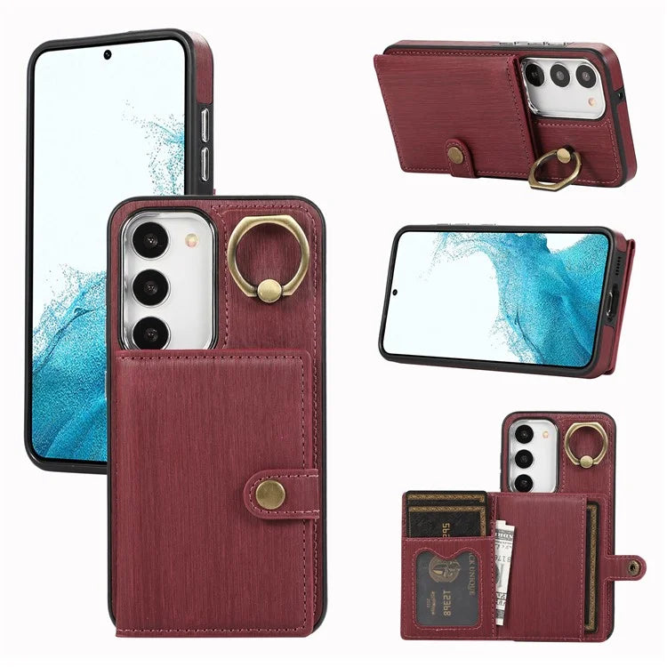 For Samsung Galaxy S23 Wallet Case Brushed PU+TPU Kickstand Phone Cover