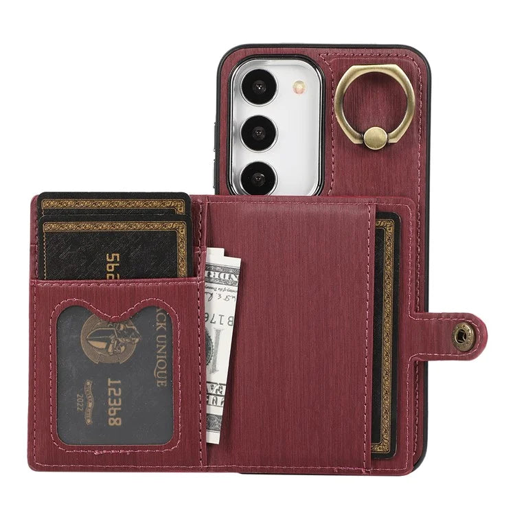 For Samsung Galaxy S23 Wallet Case Brushed PU+TPU Kickstand Phone Cover