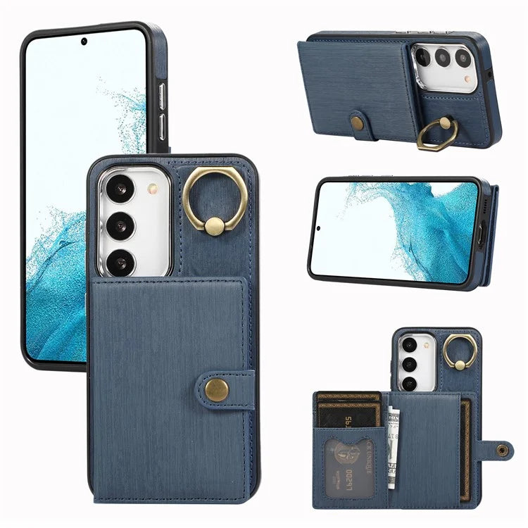 For Samsung Galaxy S23 Wallet Case Brushed PU+TPU Kickstand Phone Cover