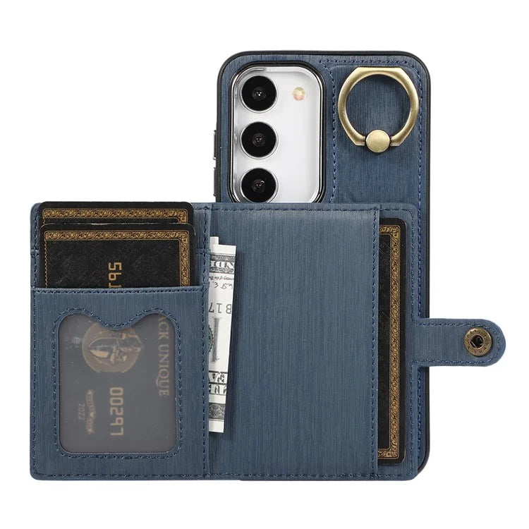 For Samsung Galaxy S23 Wallet Case Brushed PU+TPU Kickstand Phone Cover
