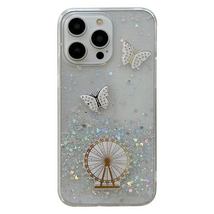 For iPhone 15 Pro Max Case Sparkle Epoxy Ferris Wheel TPU Phone Cover