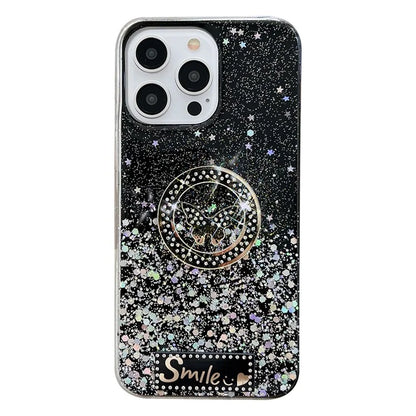 For iPhone 15 Pro Case Sparkle Epoxy Smile Butterfly TPU Cover