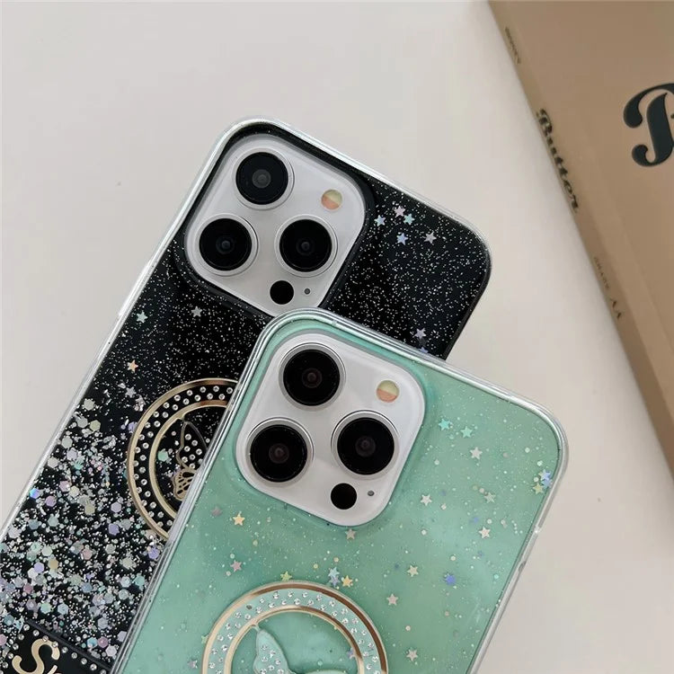 For iPhone 15 Pro Case Sparkle Epoxy Smile Butterfly TPU Cover