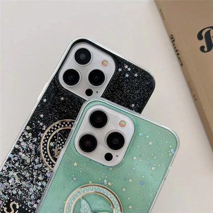 For iPhone 15 Pro Case Sparkle Epoxy Smile Butterfly TPU Cover