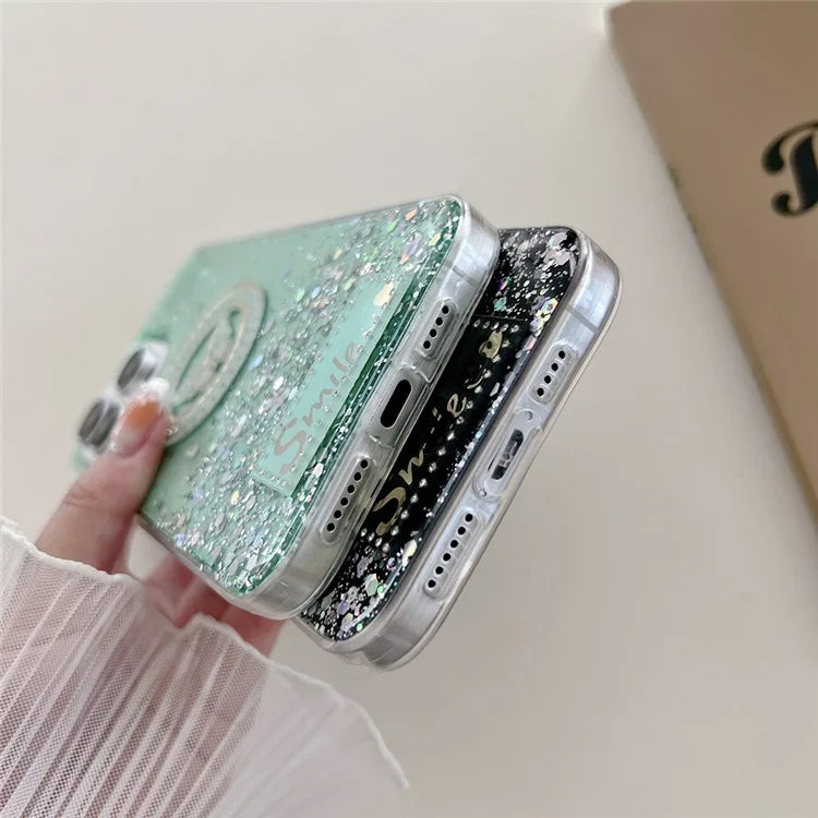 For iPhone 15 Pro Case Sparkle Epoxy Smile Butterfly TPU Cover