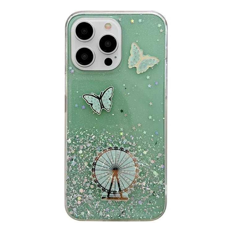For iPhone 15 Pro Case TPU Epoxy Ferris Wheel Sparkle Glitter Cover