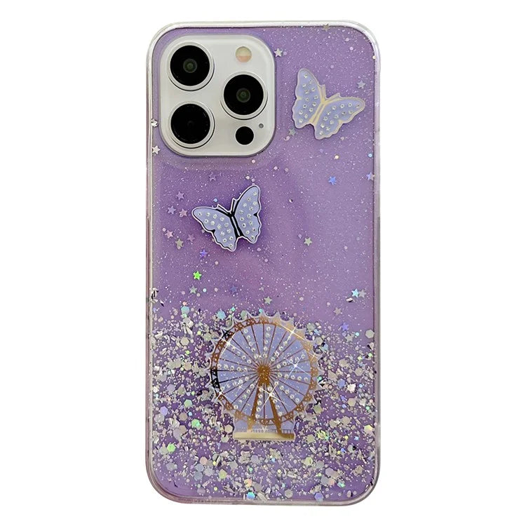 For iPhone 15 Pro Case TPU Epoxy Ferris Wheel Sparkle Glitter Cover