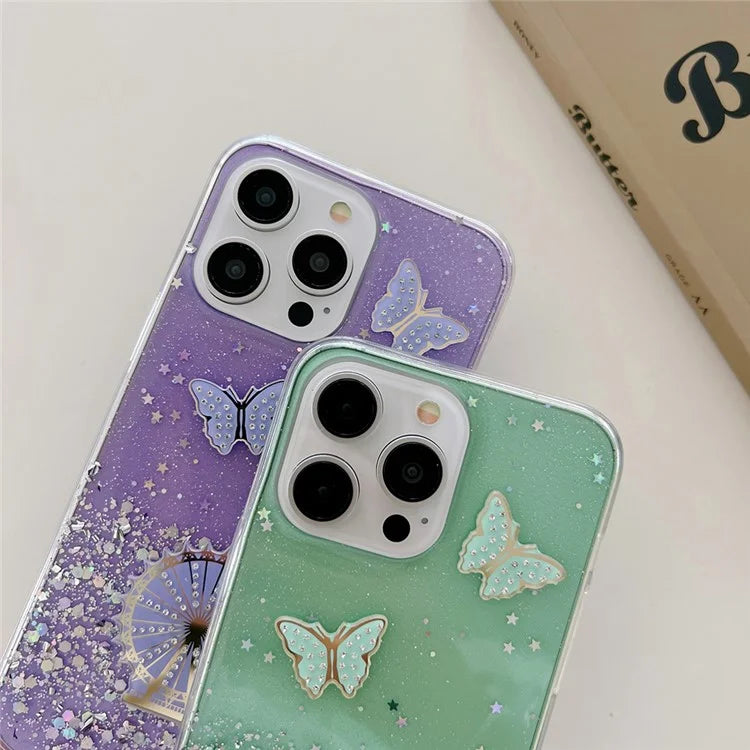 For iPhone 15 Pro Case TPU Epoxy Ferris Wheel Sparkle Glitter Cover
