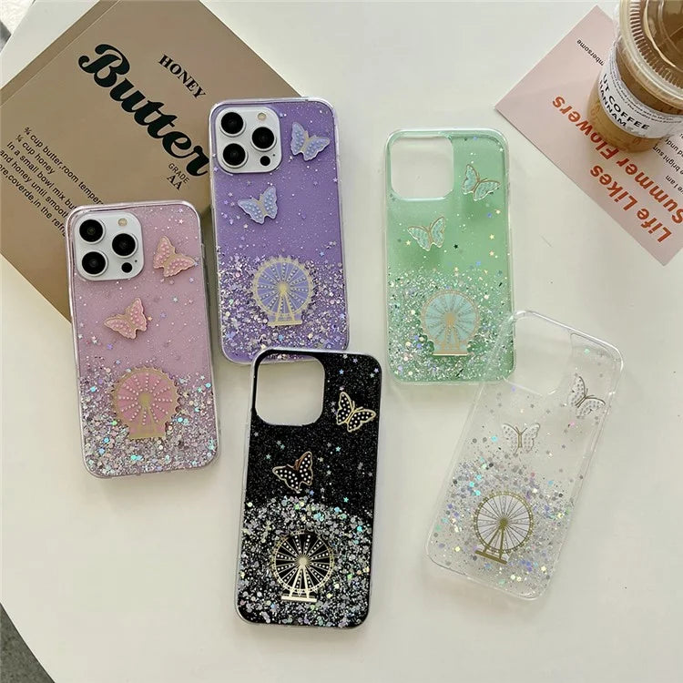 For iPhone 15 Pro Case TPU Epoxy Ferris Wheel Sparkle Glitter Cover