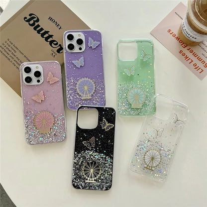 For iPhone 15 Pro Case TPU Epoxy Ferris Wheel Sparkle Glitter Cover