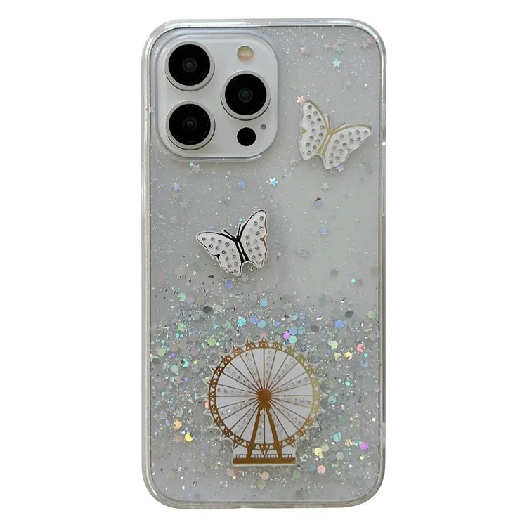 For iPhone 15 Pro Case TPU Epoxy Ferris Wheel Sparkle Glitter Cover