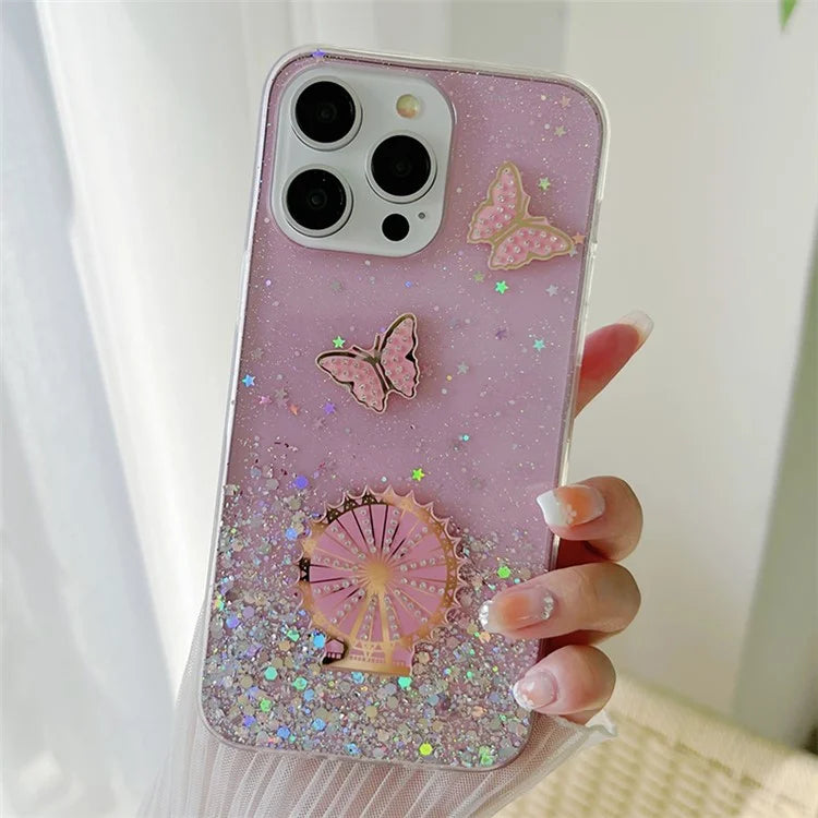 For iPhone 15 Pro Case TPU Epoxy Ferris Wheel Sparkle Glitter Cover