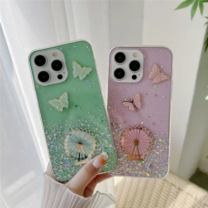 For iPhone 15 Pro Case TPU Epoxy Ferris Wheel Sparkle Glitter Cover