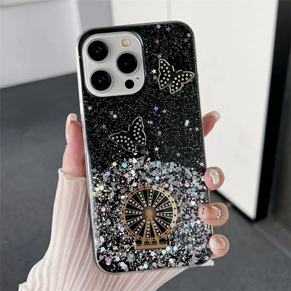 For iPhone 15 Pro Case TPU Epoxy Ferris Wheel Sparkle Glitter Cover