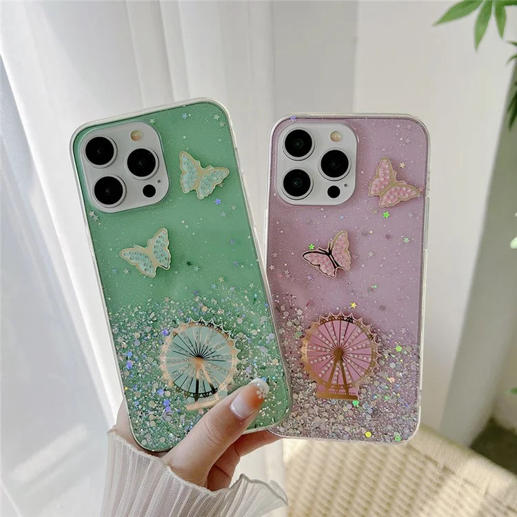 For iPhone 15 Pro Case TPU Epoxy Ferris Wheel Sparkle Glitter Cover