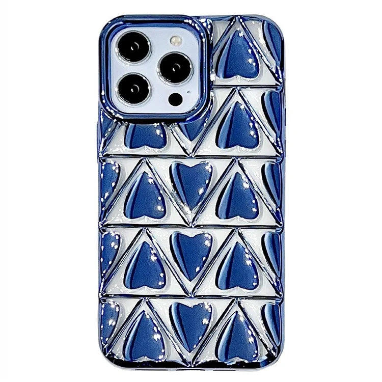 For iPhone 15 Pro Max Case Electroplating 3D Love Heart Shape TPU Phone Cover