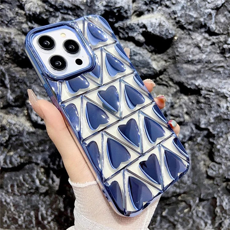 For iPhone 15 Pro Max Case Electroplating 3D Love Heart Shape TPU Phone Cover