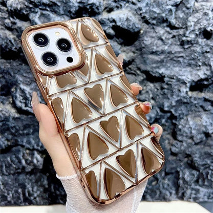 For iPhone 15 Pro Max Case Electroplating 3D Love Heart Shape TPU Phone Cover