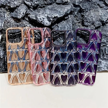For iPhone 15 Pro Max Case Electroplating 3D Love Heart Shape TPU Phone Cover