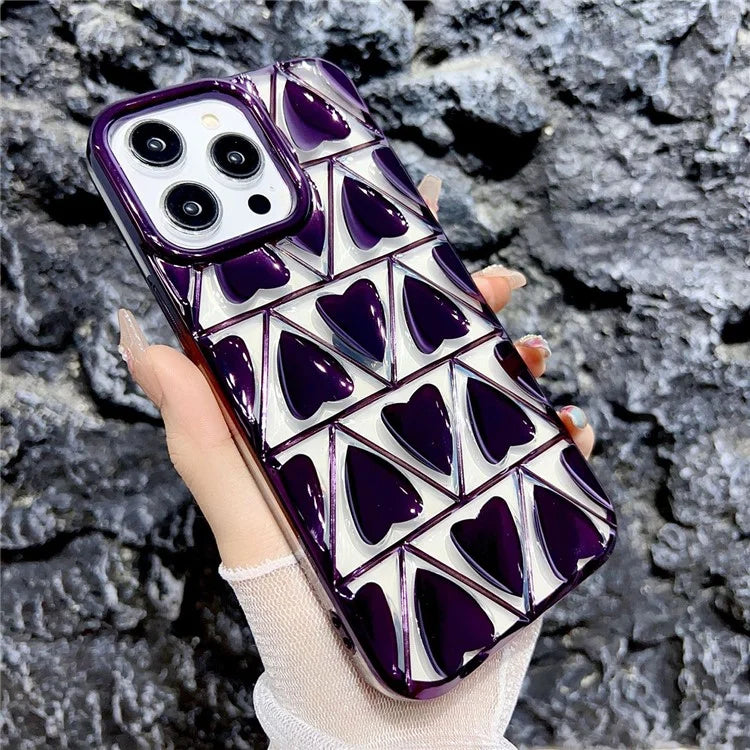 For iPhone 15 Pro Max Case Electroplating 3D Love Heart Shape TPU Phone Cover