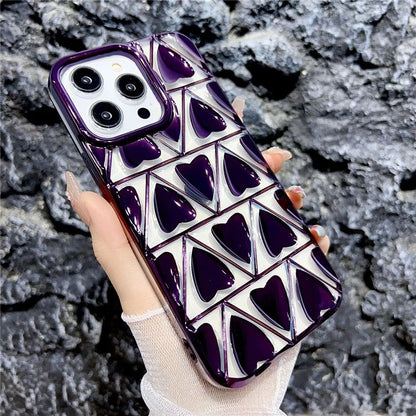 For iPhone 15 Pro Max Case Electroplating 3D Love Heart Shape TPU Phone Cover