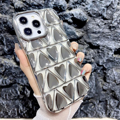 For iPhone 15 Pro Max Case Electroplating 3D Love Heart Shape TPU Phone Cover
