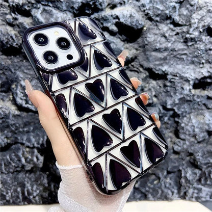 For iPhone 15 Pro Max Case Electroplating 3D Love Heart Shape TPU Phone Cover
